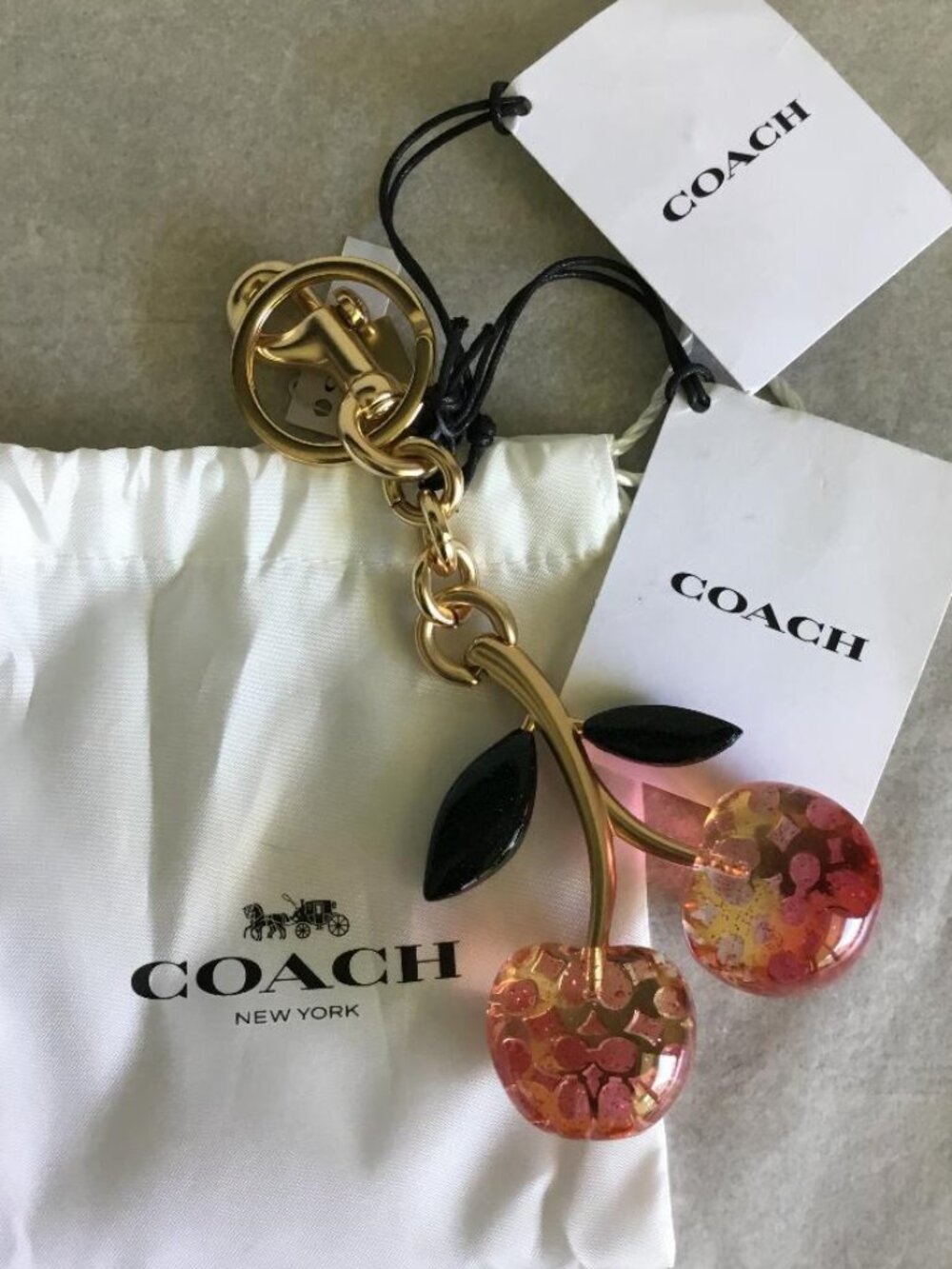 Coach Signature Cs Cherry Keychain Gold Accents RARE, HARD TO FIND! NWT & Dusty - Picture 3 of 10